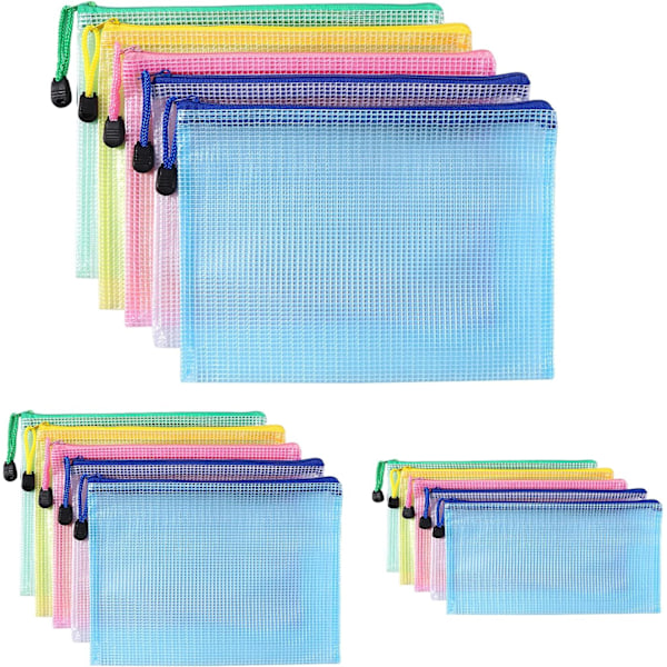 Plastmapp A4+A5+A6, 15 dragkedjor, PVC Mesh dragkedja