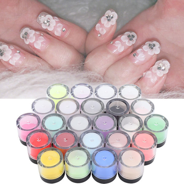 Akrylpulver Kristall Nagelkonst Tips Dekoration Builder Akryl Manikyrverktyg 24 färger
