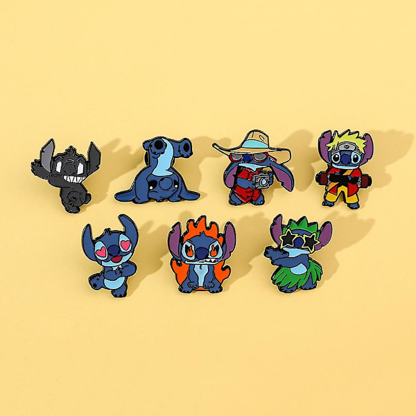 7 st Cartoon Stitch Brosch Pins Badge Pin För Ryggsäckar Kläder Jackor Mössor Dekoration Söta Gåvor 7Pcs