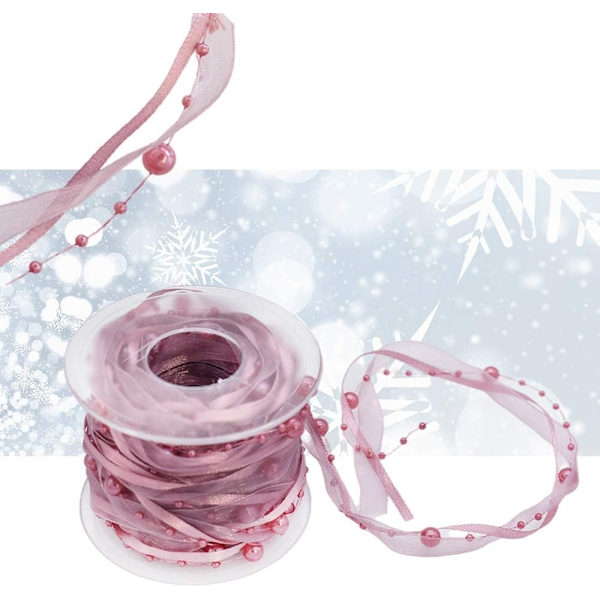 10M Kunstig Perle Bånd Chiffon Bånd og Organza Bånd-Pink-WELLNGS