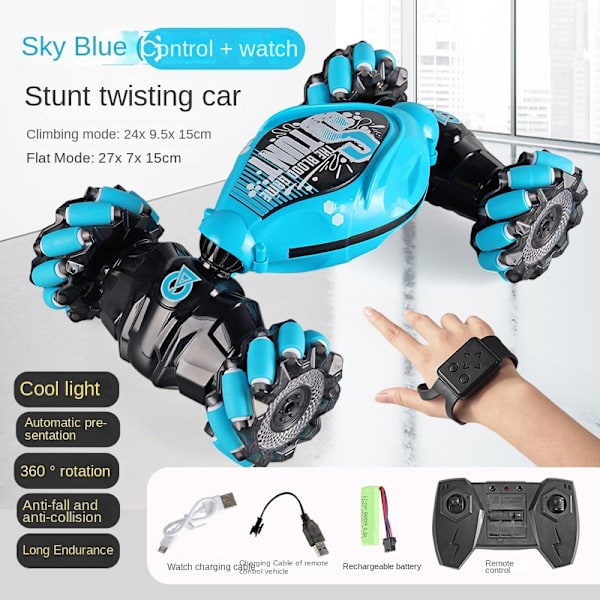 Gestkontrollbil Stuntbil, Fjärrkontrollbil Elektrisk Drivning RC Bil Leksak, Kontrollpanel Fjärrkontroll Maskin, Buggy Hobby Rac blue
