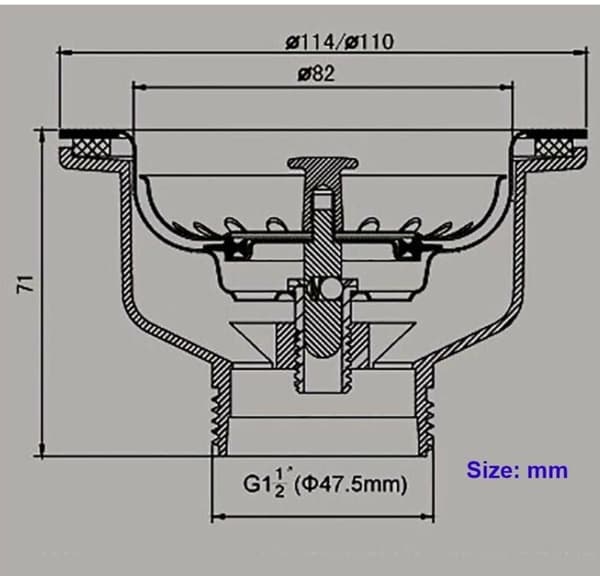 Vaskeafløb, rustfrit stålkurv uden overløb ø 110 mm 1½, rustfrit stål + ABS, afløb + kurv