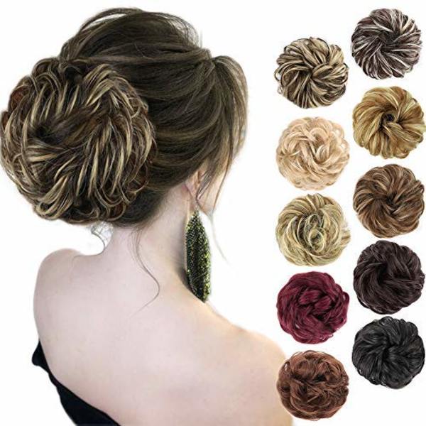 1 st Slouchy Hårtofs Hårtvinning Krullvågig Slouchy Syntetisk Chignon för Kvinnor Uppstylad Håraccessoar Dark Brown & Ash Blonde