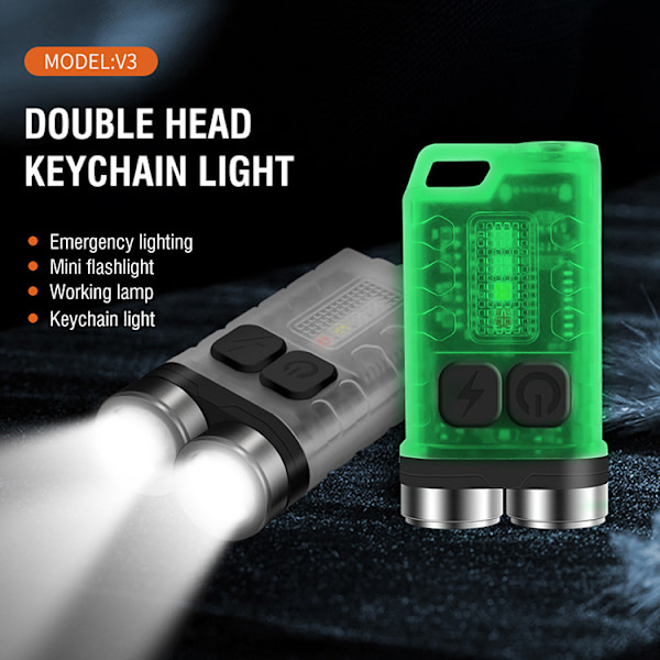Mini LED-ficklampa, nyckelringsficklampa 900 lumen med UV-lampa, 10 lägen, magnetisk bas, IP65 vattentät, för utomhuscamping [Energiklass G] Gre