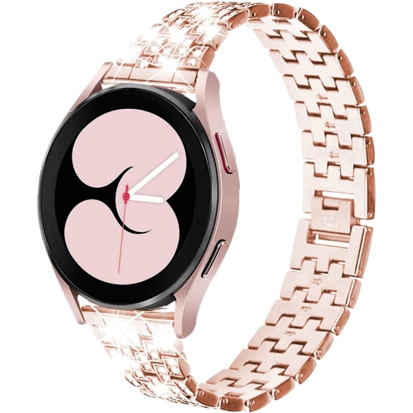 Rem for Samsung Galaxy Watch 7/6/5/4 20mm Bling Diamond Metal Reserveband for Kvinner og Menn Rose gold