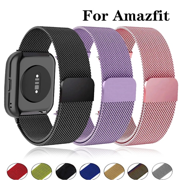 Magnetisk ögla för Amazfit GTS/4/2/2e/GTS2 Mini/3/GTR 4/3/2/47mm 20mm 22mm Metallnät Smartwatch Mesh Amazfit Bip 5 armbandspistol gun 20mm