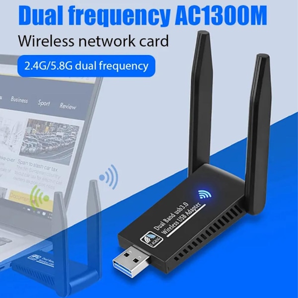 Langaton USB 1300 Mbps WiFi-sovitin Kaksikaistainen 2.4G 5Ghz USB 3.0 W