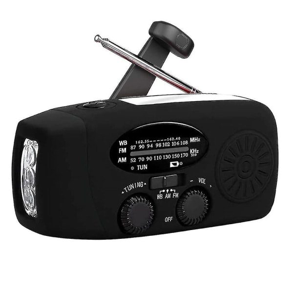 Bärbar solcellsladdad nödhandvevradio Am/fm-radio 1000mah Laddningsbar powerbank USB-mobil laddare LED-ficklampa