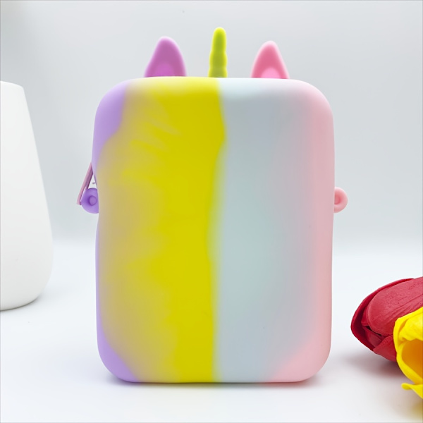1 stk. Sød Dyre Silikonetaske Messenger Taske Møntpung Børn Børnehave Grundskole Småbørn Yellow/red*2+Yellow/purple*2