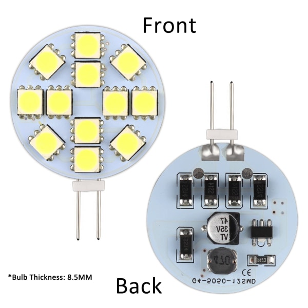 G4 LED-lamppu 2W, AC/DC12-24V, 200LM lämmin valkoinen 3000K, 12x 5050SMD, 20w halogeenilamppu vastaa, ei himmennettävä, G4 pyöreä LED-lamppu 6 kpl