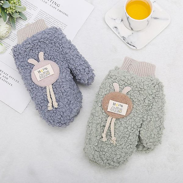 Vinter Dame Koreansk Nydelig Utendørs Tykk Henge Hals Student Full Finger Hansker Light pink