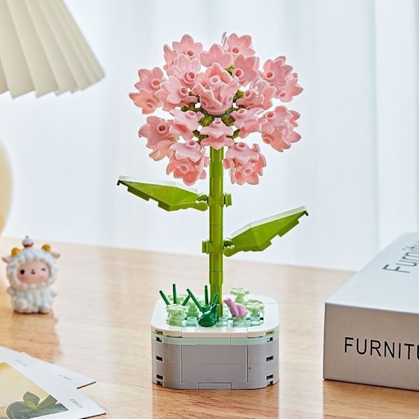 Blomsterbuket Byggesæt med Base, Blomster Byggesæt Kunstige Planteblomster Byggeklodser til Hjemmekontor Dekoration, Fødselsdagsgaver, Skrivebord Carnation