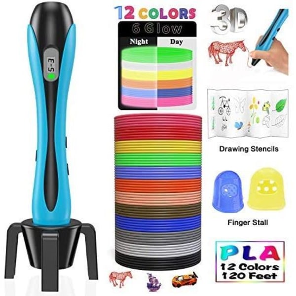 3D-penna med LCD-skärm 12 flerfärgade filament PLA för