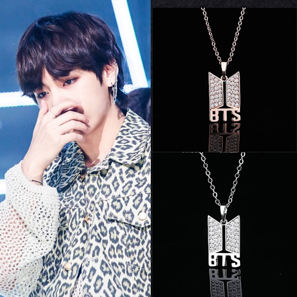 Hallyu Kpop 18k guldpläterat BTS-hänge med halsband - hög kvalitet silver