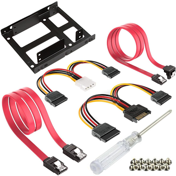 Adapterkit för 2,5\" till 3,5\" hårddiskfack - Konverteringsfack för montering av HDD SSD - IDE 4P hane till 2 SATA 15-stifts hona strömkabel + 2 x