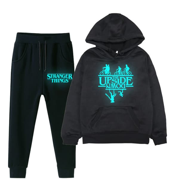 Stranger Things Glow Print Hettegenser Sett | Genser & Bukse Antrekk*L*Svart 5