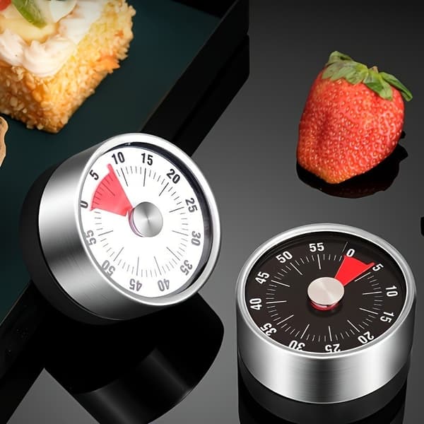 Magnetisk kökstimer i rostfritt stål, mekanisk nedräkningstimer för matlagning Black 1PC