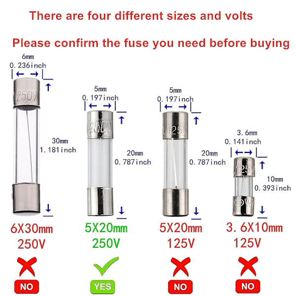 F10al250v 5x20 Mm 10a 250v Snabba Smältande Säkringar 10 Ampere 250 Volt 0,2 X 0,78 Tum Glasrörssäkringar (Förpackning Om 20) [C]