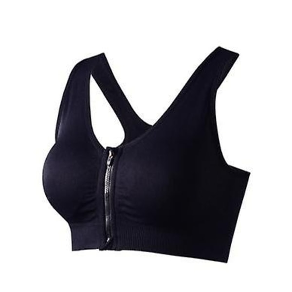 Sport-BH til kvinder med lynlås foran, trådløs post-kirurgisk BH, aktiv yoga-sport-BH - Perfekt sort Black XXL