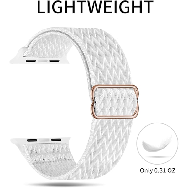 Elastisk Solo Loop-rem kompatibel med Apple Watch-rem 38mm 40mm 41mm Justerbar Nylon for iWatch Hvit