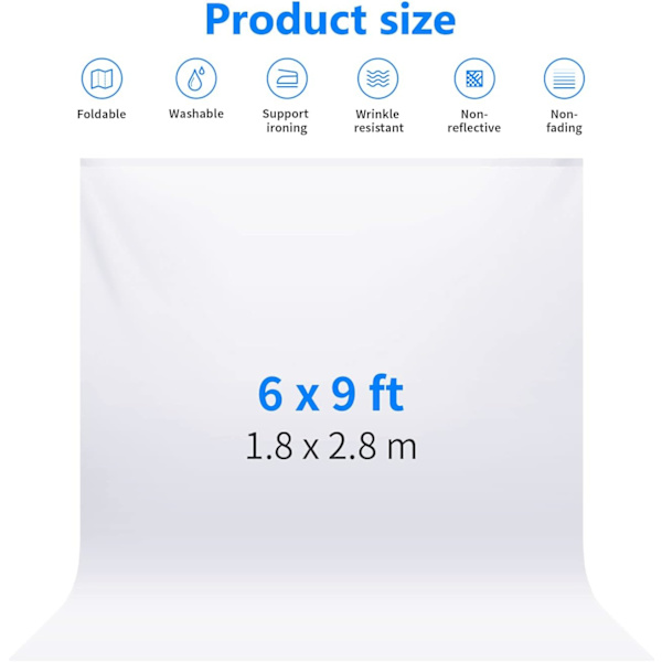 1,8x2,8m Fotostudio Bakgrunn 100% Ren Muslin Foldbar for Fotografering Video og TV Hvit
