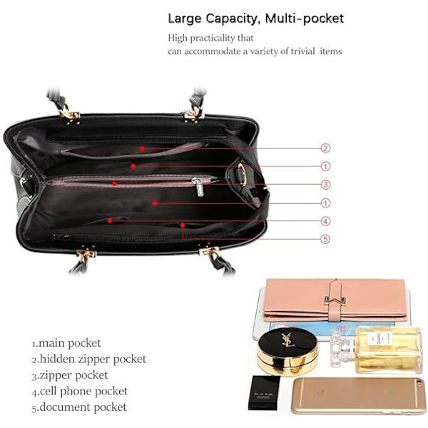 Damhandväska Messenger Bag, Clutch PU Läder Väska för Skola, Mors Dag Present (Ljusgrå)