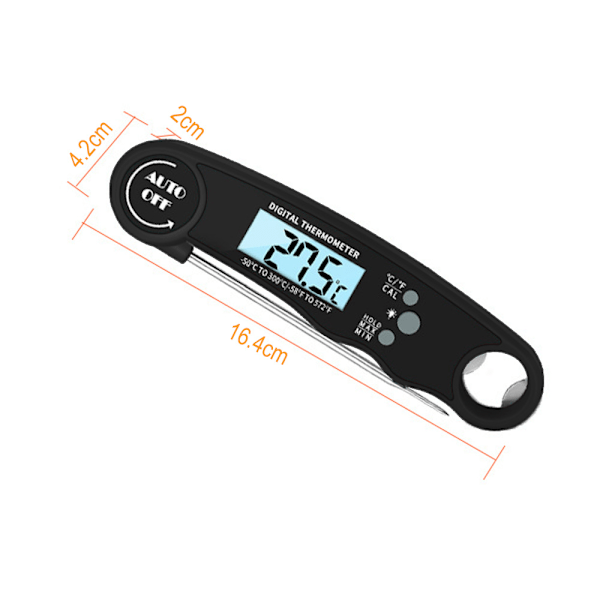 Kjøtttermometer. Termometer med bakgrunnsbelysning og kalibrering