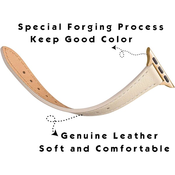 Hoikka nahkahihna, yhteensopiva Apple Watch Band 38 mm:n kanssa, beige ja kulta Beige with Gold 42mm/44mm/45mm/49mm