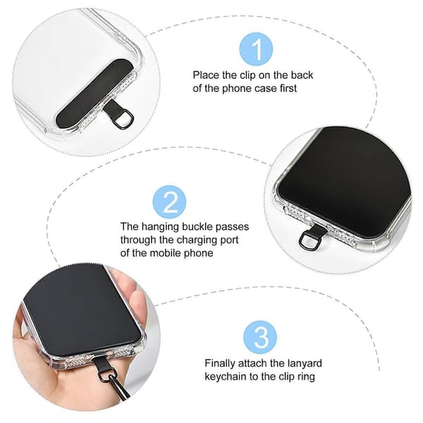 Pärlsilver Metallspänne Telefon Handledsrem Telefon Kort Snodd (h})