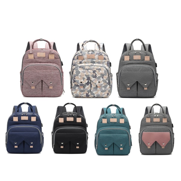 Maternity Bag Skötväska USB Laddning Axelväska Ryggsäck Multifunktionell Stor Kapacitet Bärbar Axelväska Ryggsäck Black