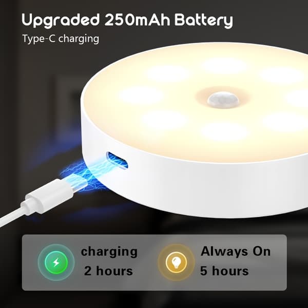 6 st rörelsesensor LED nattlampor USB uppladdningsbar vägglampa för sovrumstrappa White 6pcs