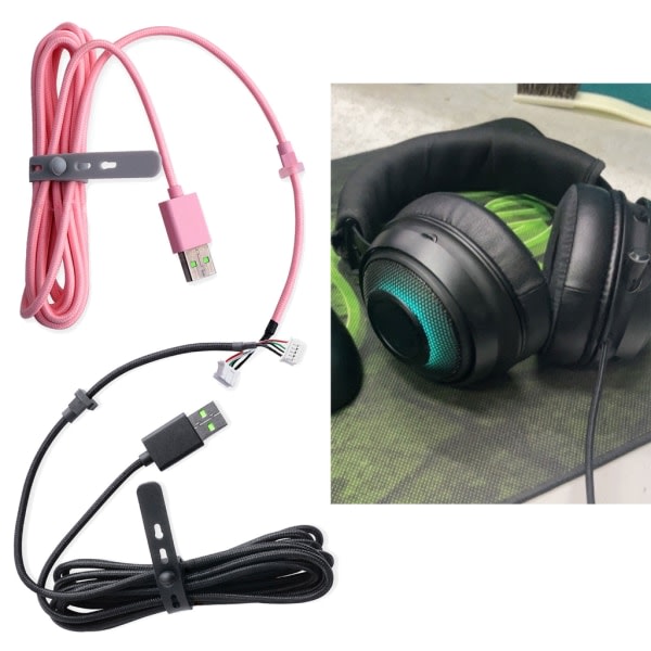 USB-laddningskabel PVC-kabel för Razer Kraken Ultimate / 7.1 V2 RGB / V3 Wired / Kitty Edition Hörlurar Del Reparation Svart