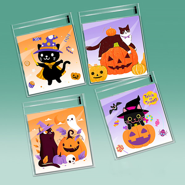 100 stk Halloween godteriposer gaveposer kaker snacks plast A5