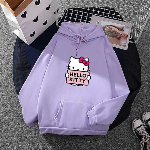 Cartoon Sanrio Hello-kitty söt huvtröja för kvinnor koreanska flickor mode tröja vår och höst modell kläder casual långärmad M M grey