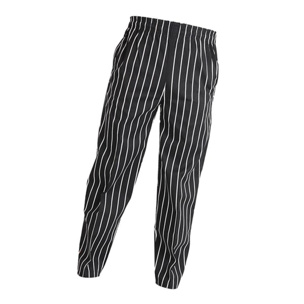 Elastiska restaurangcafé kock servitör byxor byxor uniform tillbehör Black White Striped 3XL