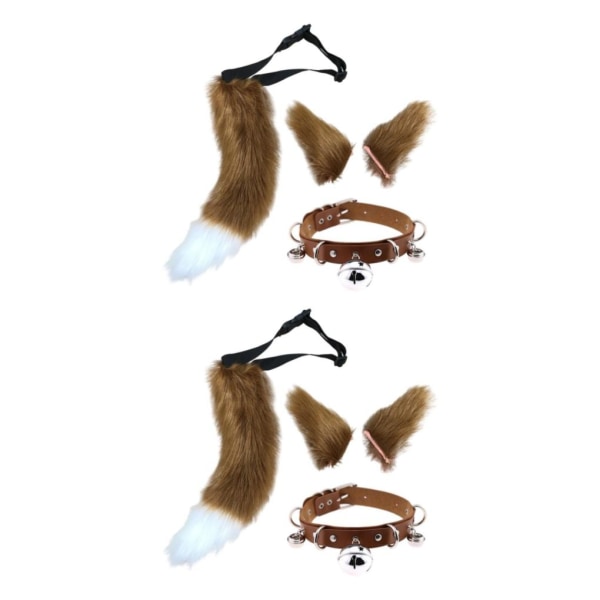 1/2/3/5 Faux Kattöron och Svans Set Halloween Maskeraddräkt Cosplay Brun1-WELLNGS Brun1 Brown1 2PCS