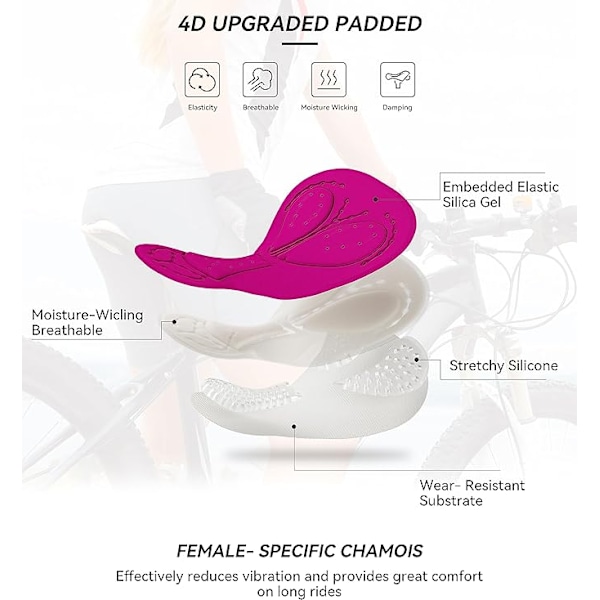 4D vadderade cykelunderkläder för kvinnor Cykelshorts Cykelbyxor Rosa Pink S