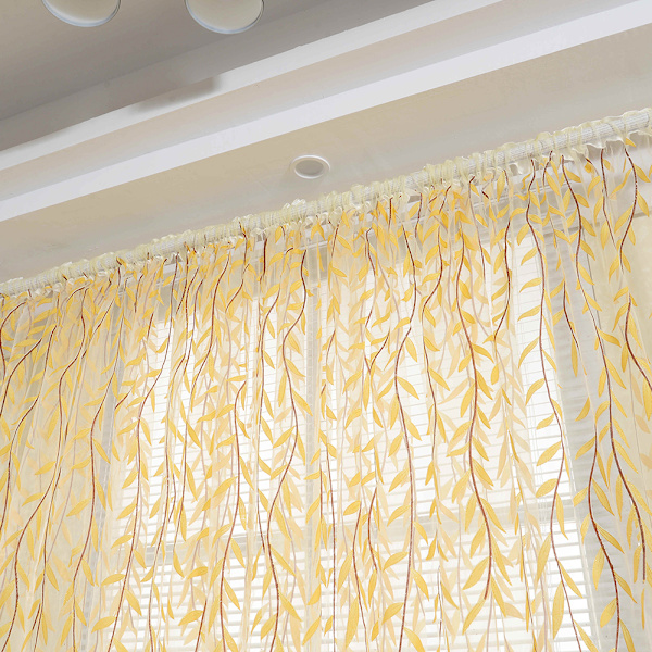 Blomstergardiner Rullegardiner Voile Rumgardin Gennemsigtigt Panel Tørklæde Gul Yellow 100X270cm