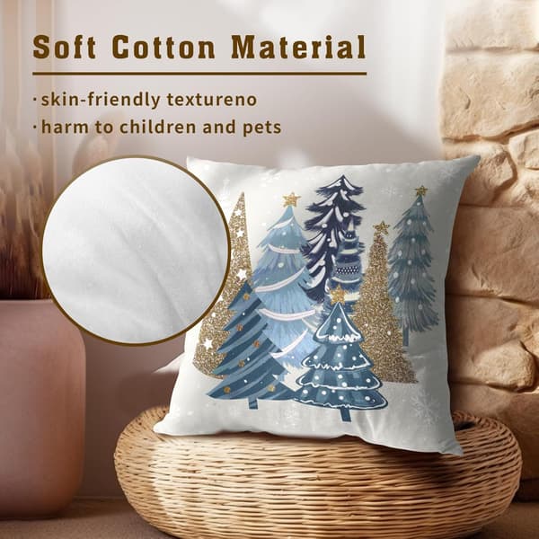 2-pack 45x45 cm Jul Kuddfodral - Blå Tallar & Snöflingor Design - Dekor för Soffa & Divan under Vinterhelgerna{wh}