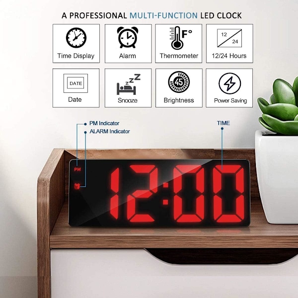 Smarta digitala väckarklockor, liten klocka med snooze, dimbar, temperatur, datum, 12/24 timmar, liten elektronisk bordsklocka [qb]