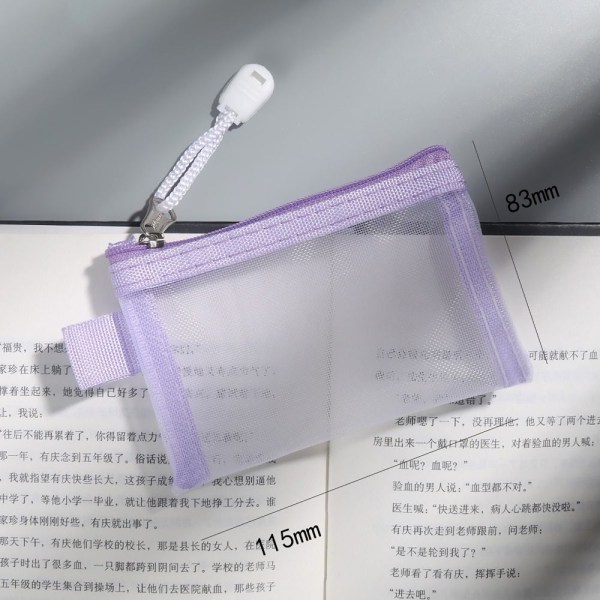 6PACK Nylon Mesh Card Storage Bags Small Zipper Bags PURPLE-WELLNGS PURPLE