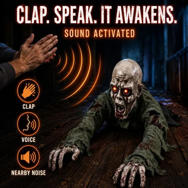 Kravlende Zombie Animatronic, Halloween Lydaktiveret med Lysende Øjne Bald Style