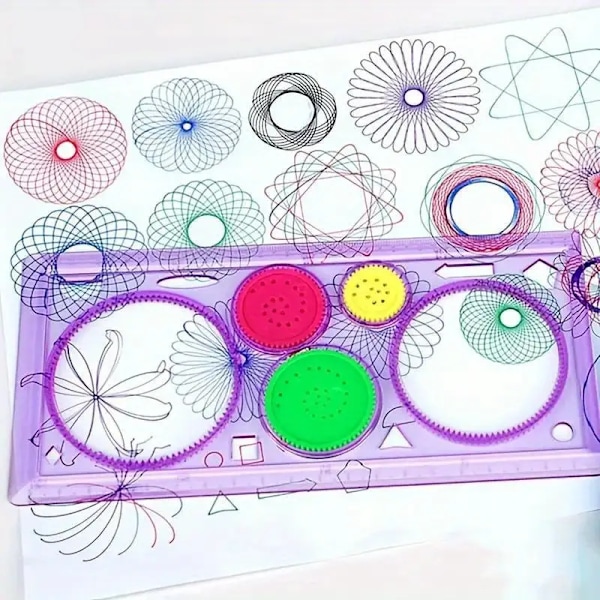 1 st Kalejdoskop Magisk Linjal Set Geometrisk Spiral Ritningsmall Universell Handskriven Tidning Målning Målningssmall Färg Slumpmässig
