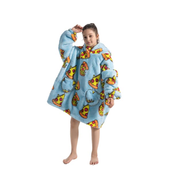 Børne-flonel-tæppe til at have på, 75 cm, varmt pullover-nattøj til koldt vejr pizza