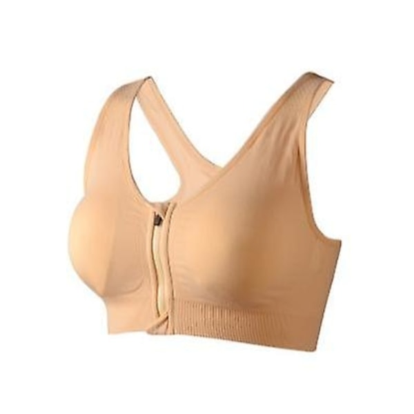 Sport-BH för kvinnor med dragkedja framtill, trådlös BH efter operation, aktiv yoga-sport-BH - perfekt hud Leather XXL