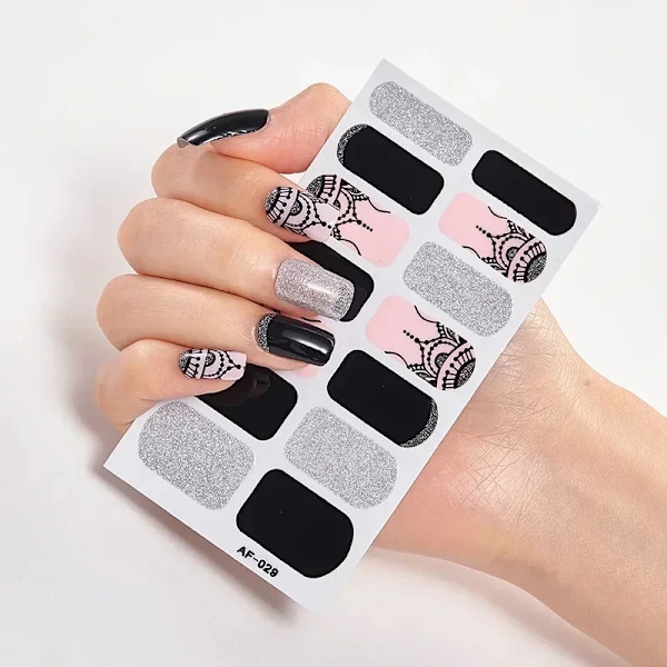 14 Tips Langtidsholdbare Nail Art Decal Manicure Tryk På Negl Fuld Negle Wraps Polsk Band Negleklistermærker Til Kvinder Pige S AF030