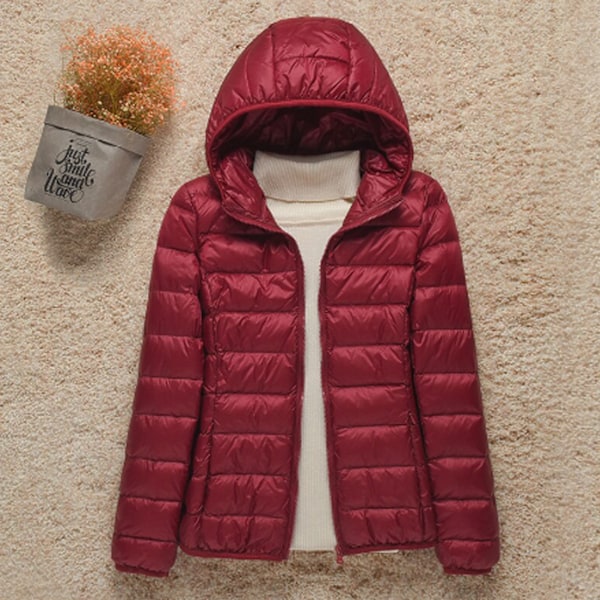 Plush Damjacka med Huva för Kvinnor, Zip-Up, Dunjacka med Fickor, Perfekt för Shopping, Svart black xl