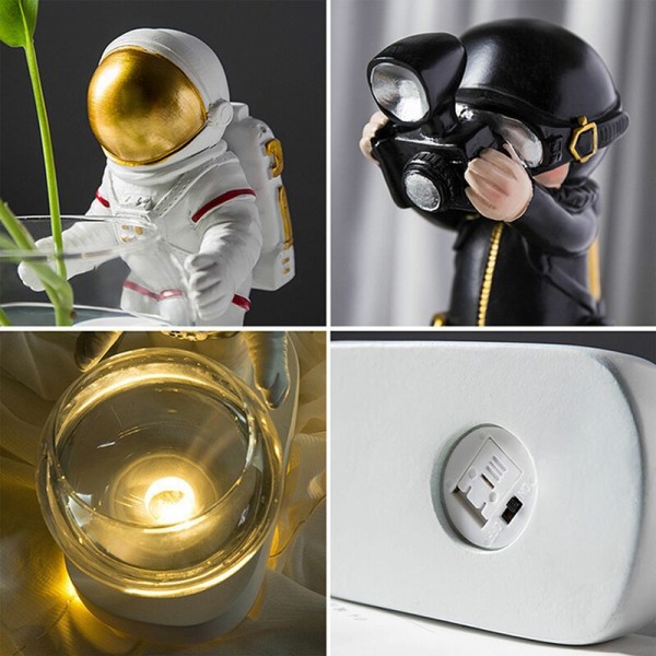 Romdekorasjon med astronaut og hydroponisk glassblomst