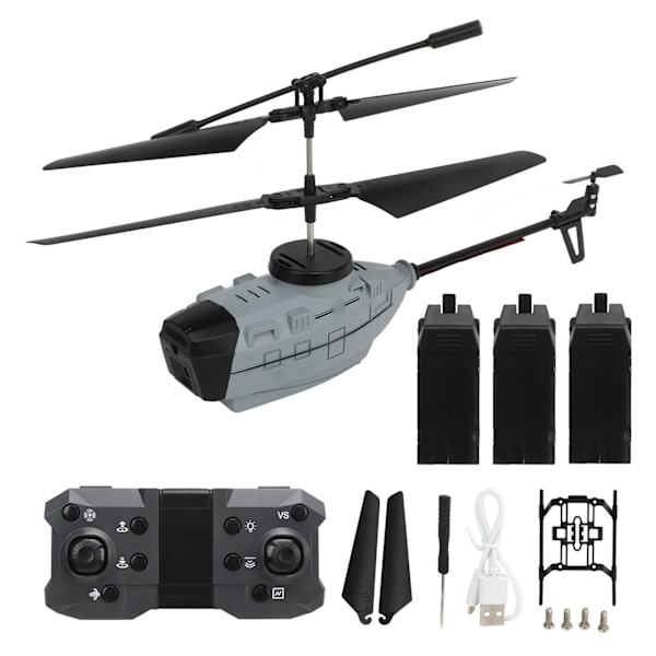 RC-helikopter KY202 Hindervarningssdrönare Fjärrstyrd Helikopterleksak för 14+ år Grå 3 Batterier