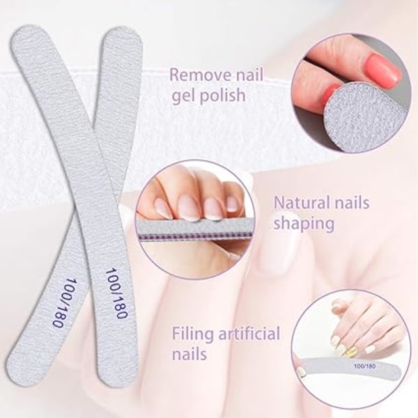 15 st Professionella Nagelfilar, Böjda Nagelfilar, 100/180 Korn